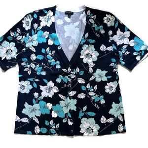 Talbots Petite Floral Short Sleeve Cotton  Cardigan Sweater SP